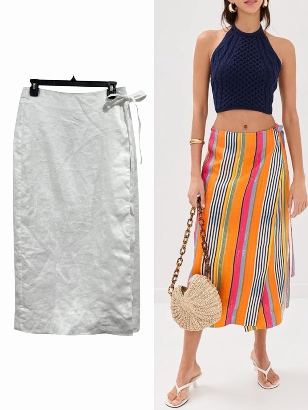 STAUD Kaitlin Linen Wrap Midi Skirt